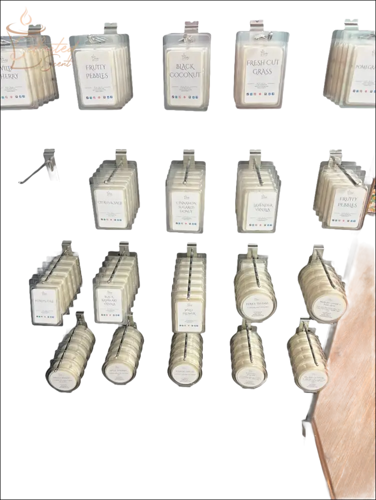 Selected Scent wax melts display with Stronger Fragrance Utilizing Coconut Wax Blend in various scents