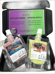 Selected Scent long lasting fragrance set with Witches Brew and Poison Apple wax melts in a black box